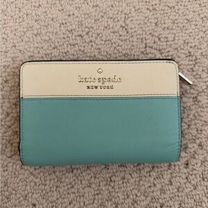 Kate Spade White and Teal Blue Leather Wallet